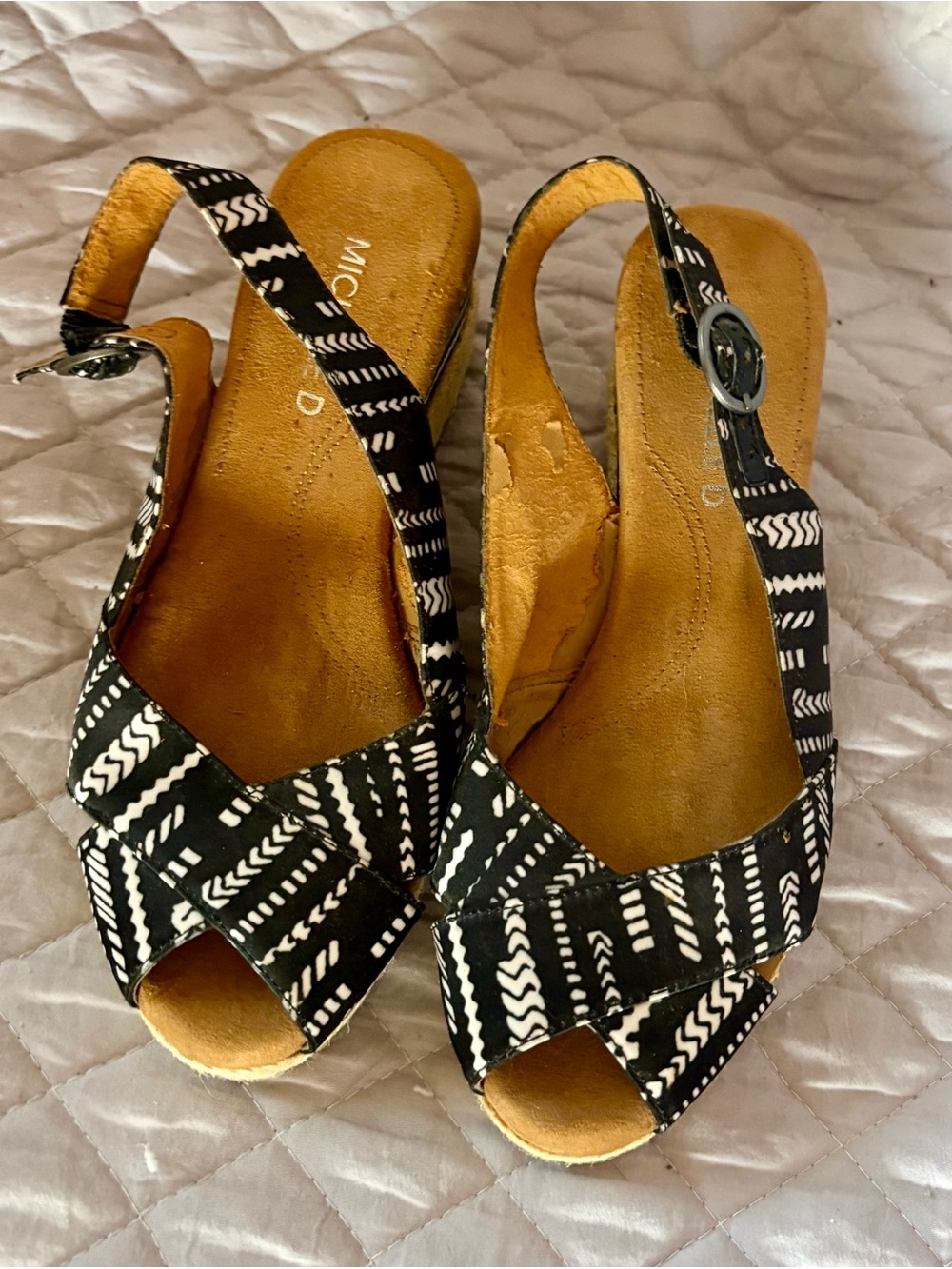 Michelle D Vienna Congo Black White Combo Strappy Slingback Espadrille Wedge 6M